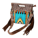 American Darling Clutch Hand Tooled Saddle Blanket Fabric Genuine Leather Western Women Bag Handbag Purse | Purses for Cute