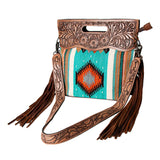 American Darling Clutch Hand Tooled Saddle Blanket Fabric Genuine Leather Western Women Bag Handbag Purse | Purses for Cute