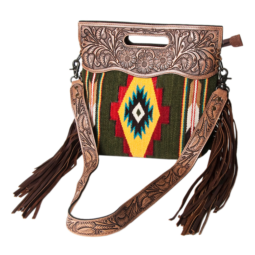American Darling Clutch Hand Tooled Saddle Blanket Fabric Genuine Leather Western Women Bag Handbag Purse | Purses for Cute