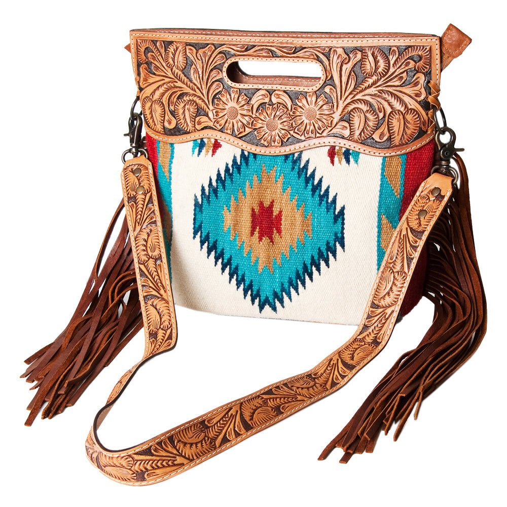 American Darling Clutch Hand Tooled Saddle Blanket Fabric Genuine Leather Western Women Bag Handbag Purse | Purses for Cute