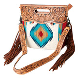 American Darling Clutch Hand Tooled Saddle Blanket Fabric Genuine Leather Western Women Bag Handbag Purse | Purses for Cute
