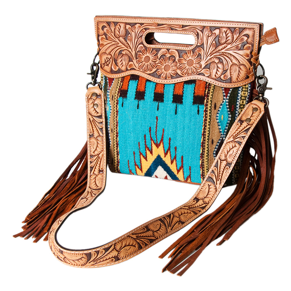 American Darling Clutch Hand Tooled Saddle Blanket Fabric Genuine Leather Western Women Bag Handbag Purse | Purses for Cute