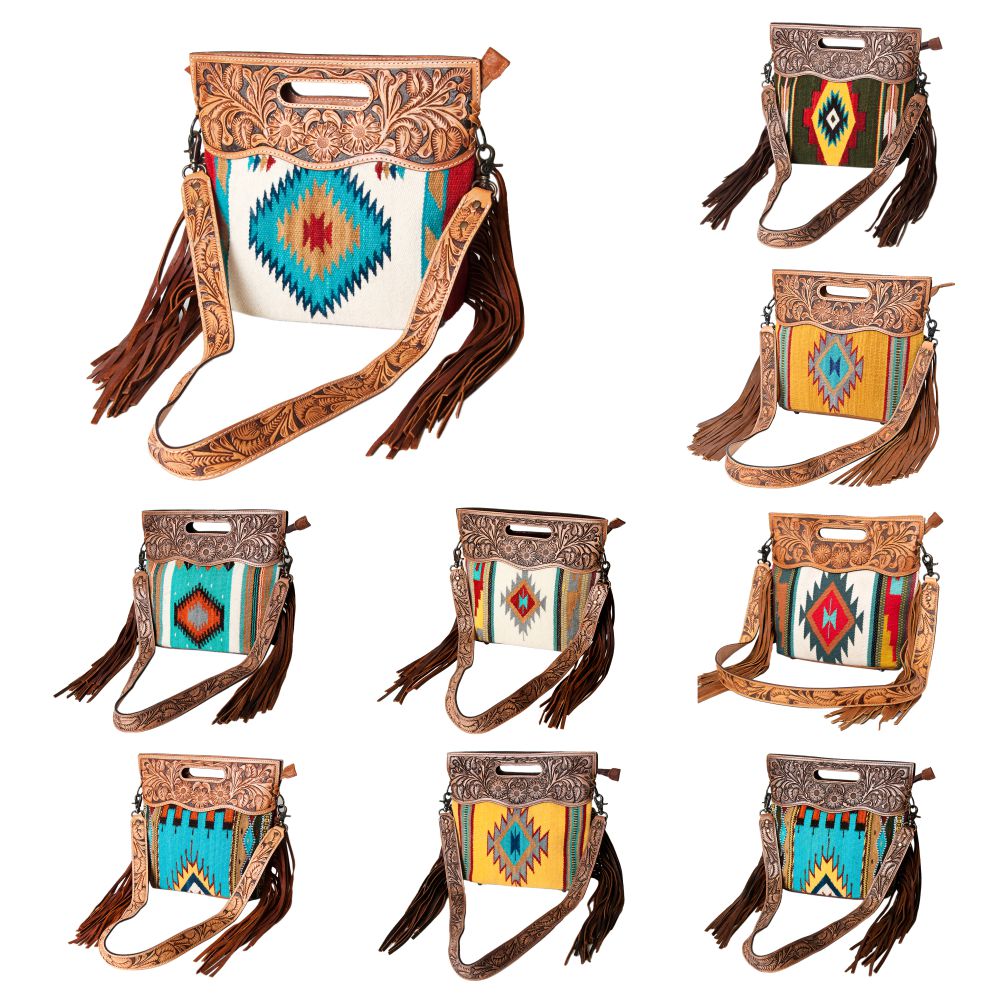American Darling Clutch Hand Tooled Saddle Blanket Fabric Genuine Leather Western Women Bag Handbag Purse | Purses for Cute