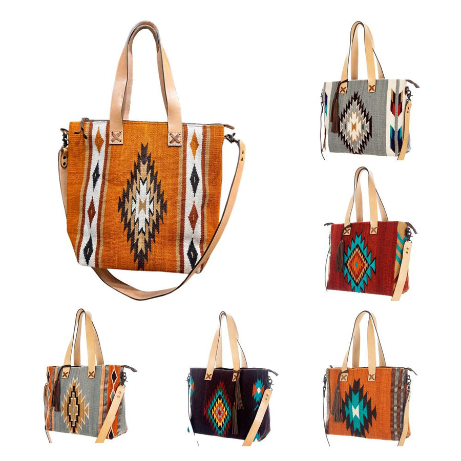 American Darling Tote Bag Hand Woven Saddle Blanket Genuine Leather Western Purse Large Shoulder Bag with YKK Zipper