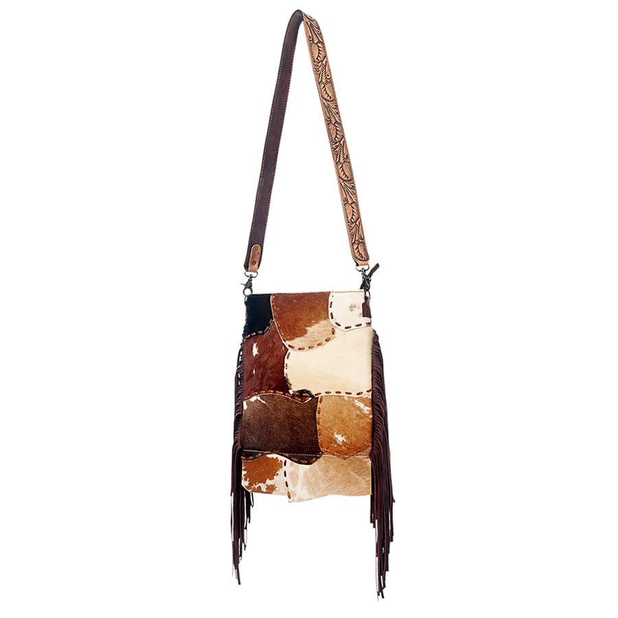 American Darling Large Cross body Bag Genuine Leather Western Purse with Fringes Buck Stitched Trim & YKK Zipper