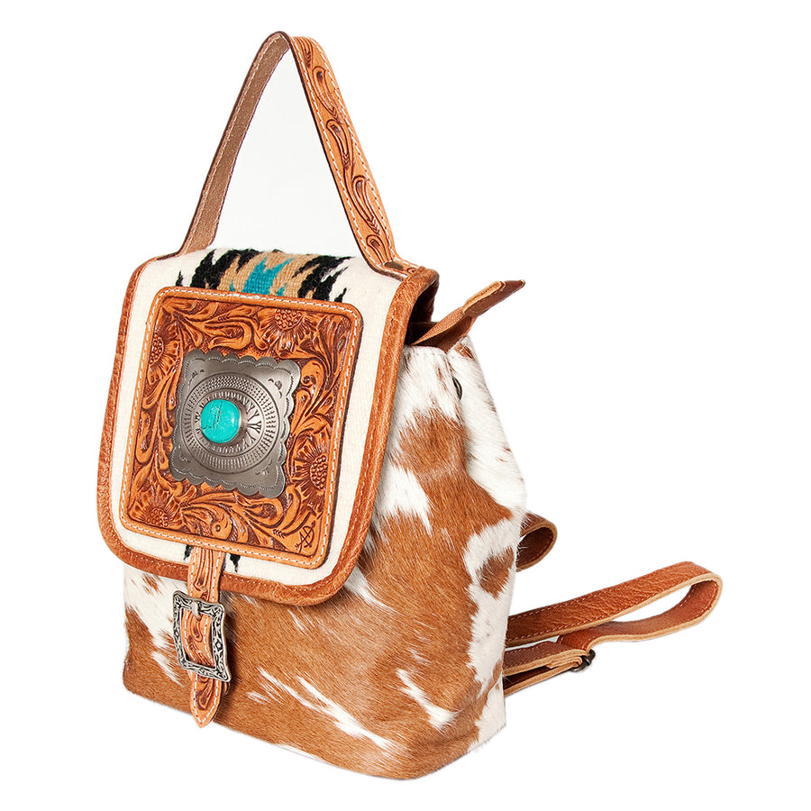 American Darling Backpack Bag Hair-On Cowhide Genuine Leather Western Rucksack with Hand Tooled Trim and YKK Zipper