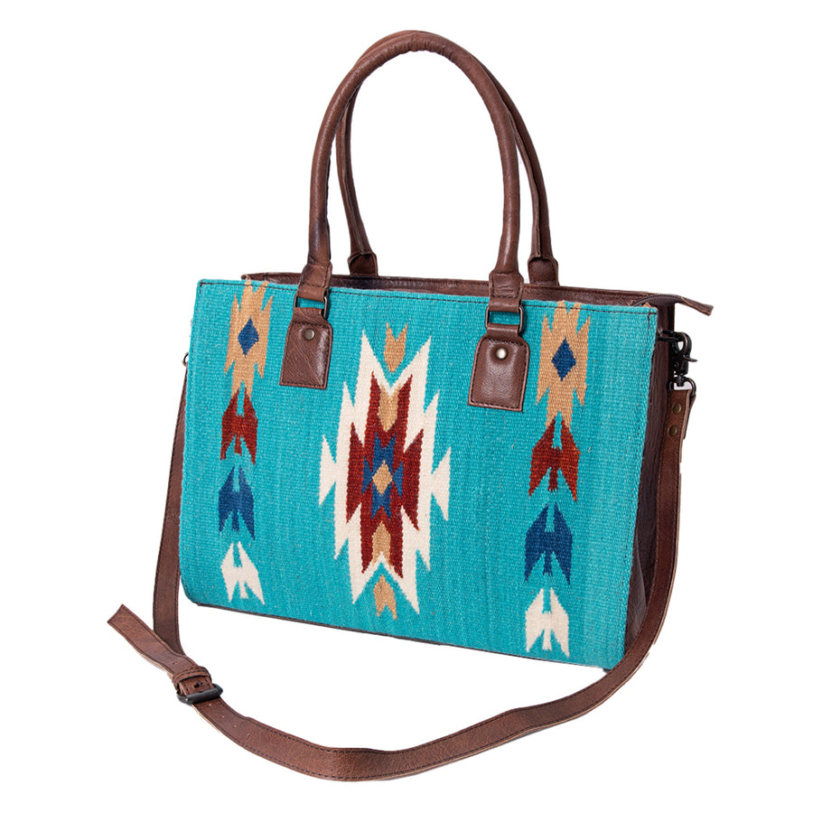 American Darling Tote Bag Hand Woven Saddle Blanket Genuine Leather Western Purse with YKK Zipper & Well-compartmentalized