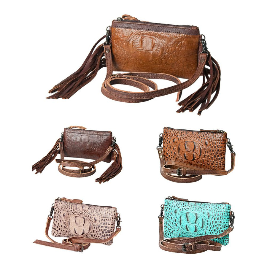 American Darling Wallet Bag for Women, Crocodile Embossed Full Grain Leather Western Clutch with YKK Zipper & Wrist Strap
