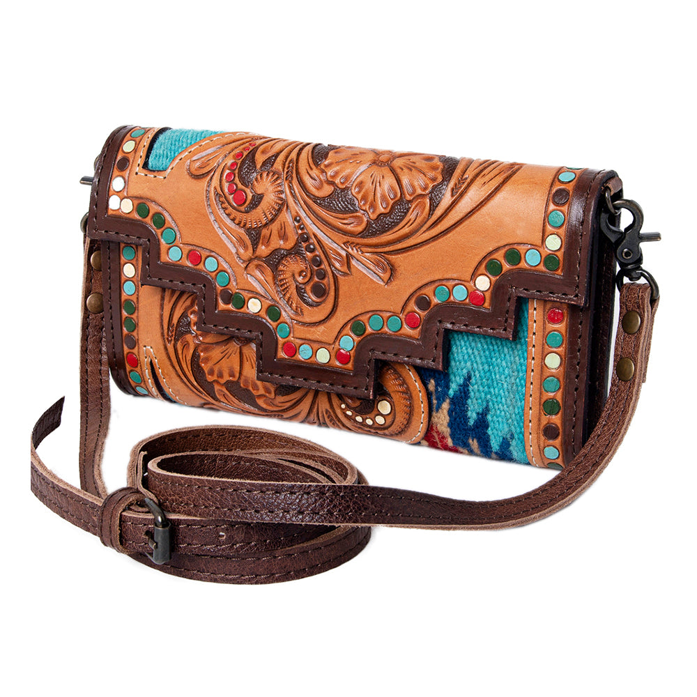 American Darling Messenger Saddle Blanket Fabric Genuine Leather Western Women Bag Handbag Purse | Cute