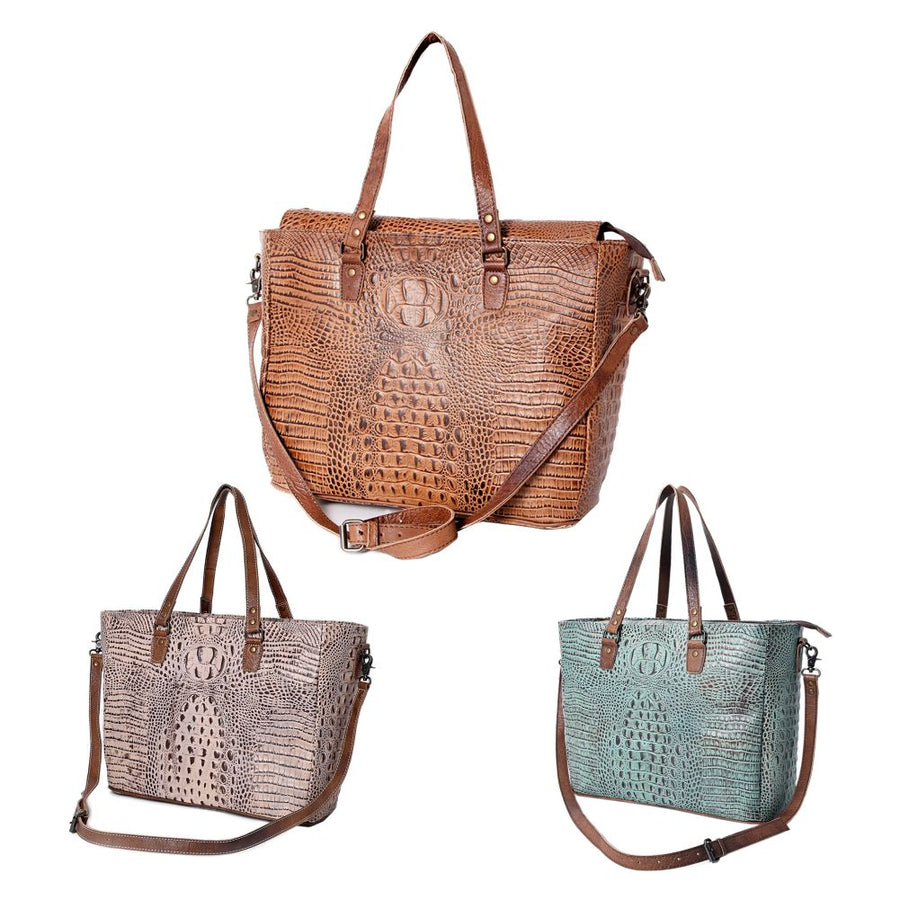 American Darling Western Leather Tote Bag, Crocodile Embossed Full Grain Genuine Leather, Eco-Friendly Large Shopper Bag