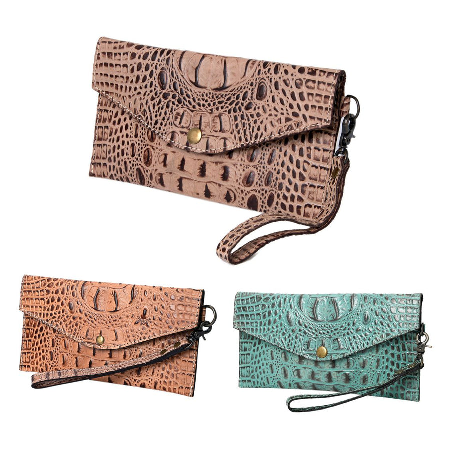 American Darling Western Leather Wallet, Crocodile Embossed Full Grain Genuine Leather, Eco-Friendly Handcrafted Pouch