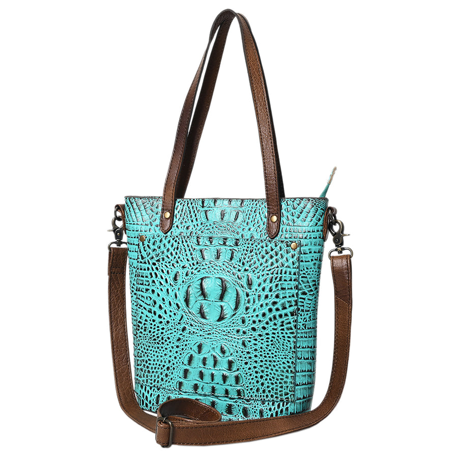 American Darling Western Leather Tote Bag, Crocodile Embossed Full Grain Genuine Leather, Eco-Friendly Handcrafted Purses