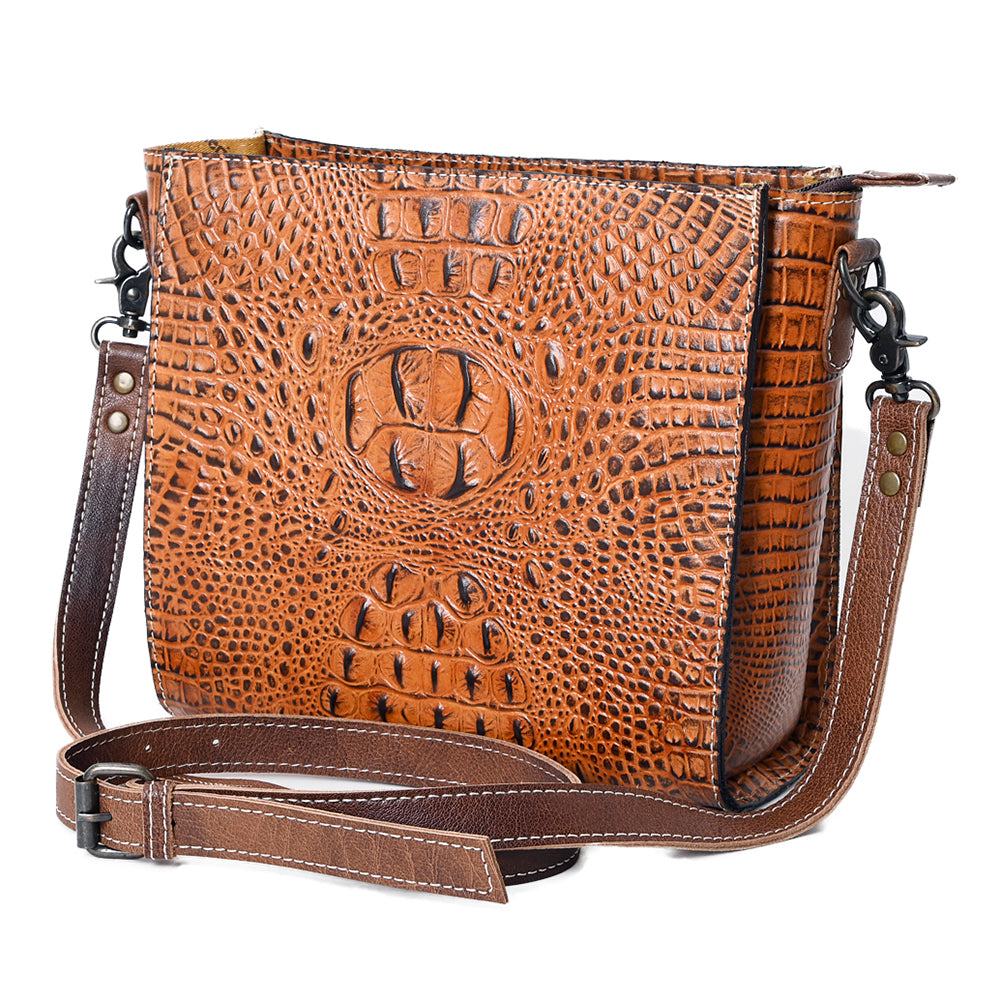 American Darling Messenger Crocodile Embossed Genuine Leather Western Women Bag Handbag Purse | Cute