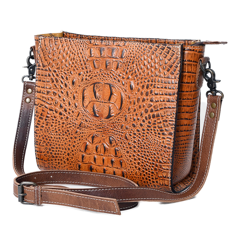 American Darling Western Leather Large Cross body Bag, Crocodile Embossed Full Grain Genuine Leather, Eco-Friendly Purse