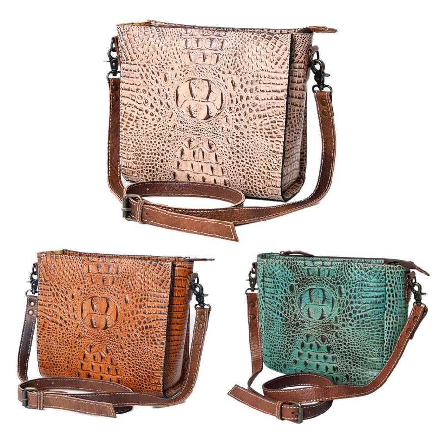 American Darling Western Leather Large Cross body Bag, Crocodile Embossed Full Grain Genuine Leather, Eco-Friendly Purse