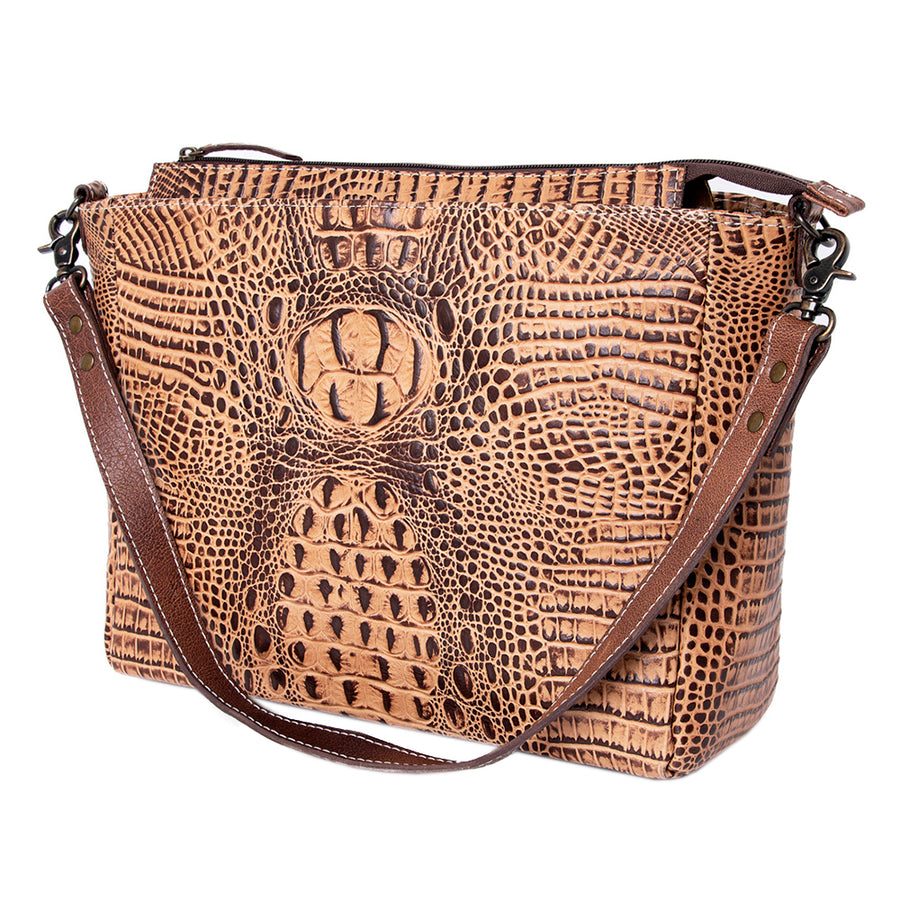 American Darling Western Messenger Bag, Crocodile Embossed Full Grain Genuine Leather, Eco-Friendly Handcrafted Satchel