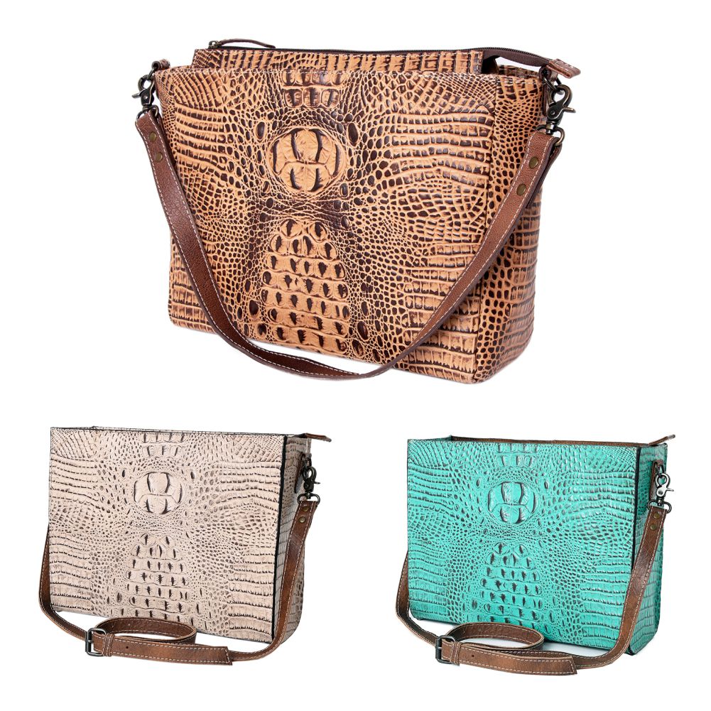 American Darling Messenger Crocodile Embossed Genuine Leather Western Women Bag Handbag Purse | Cute