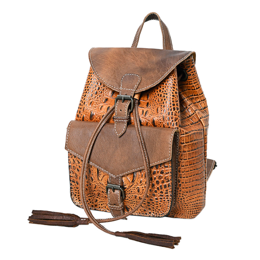 American Darling Western Backpack, Crocodile Embossed Full Grain Genuine Leather, Eco-Friendly Handcrafted Rucksack