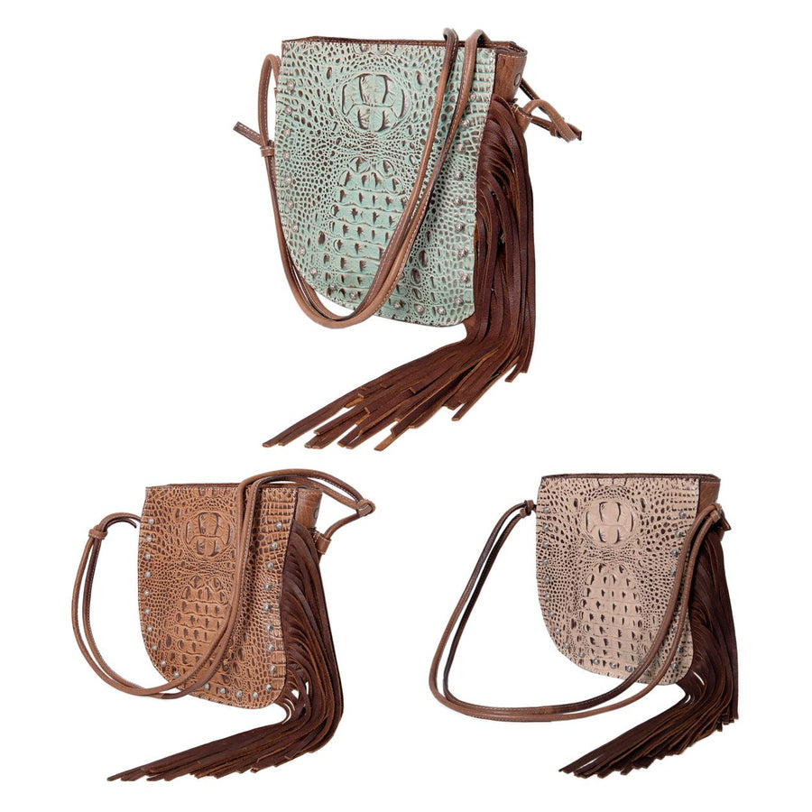American Darling Western Tote Bag, Crocodile Embossed Full Grain Genuine Leather with Fringes, Eco-Friendly Handcrafted Purse