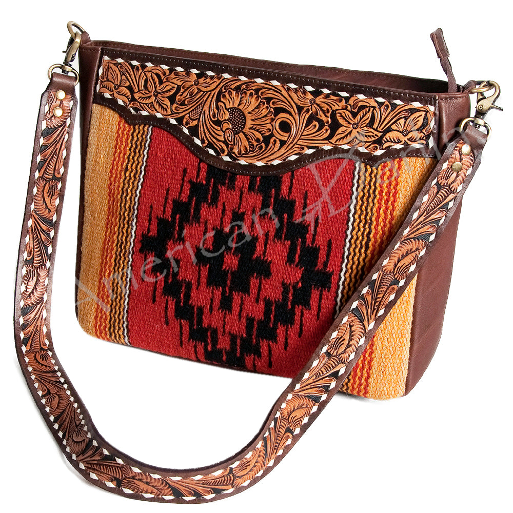 American Darling Large Crossbody Hand Tooled Saddle Blanket Genuine Leather Western Women Bag Handbag Purse | for Cute