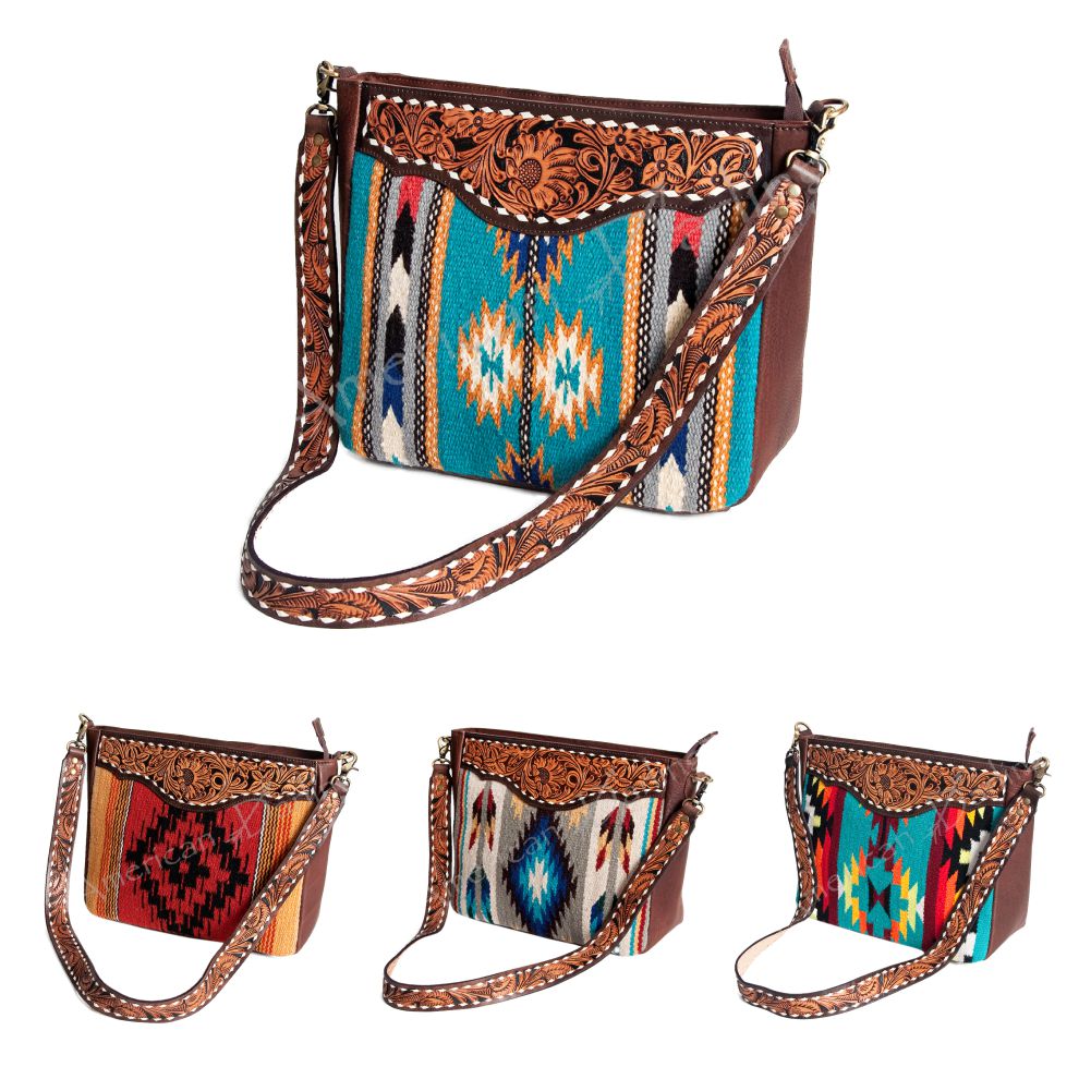 American Darling Large Crossbody Hand Tooled Saddle Blanket Genuine Leather Western Women Bag Handbag Purse | for Cute