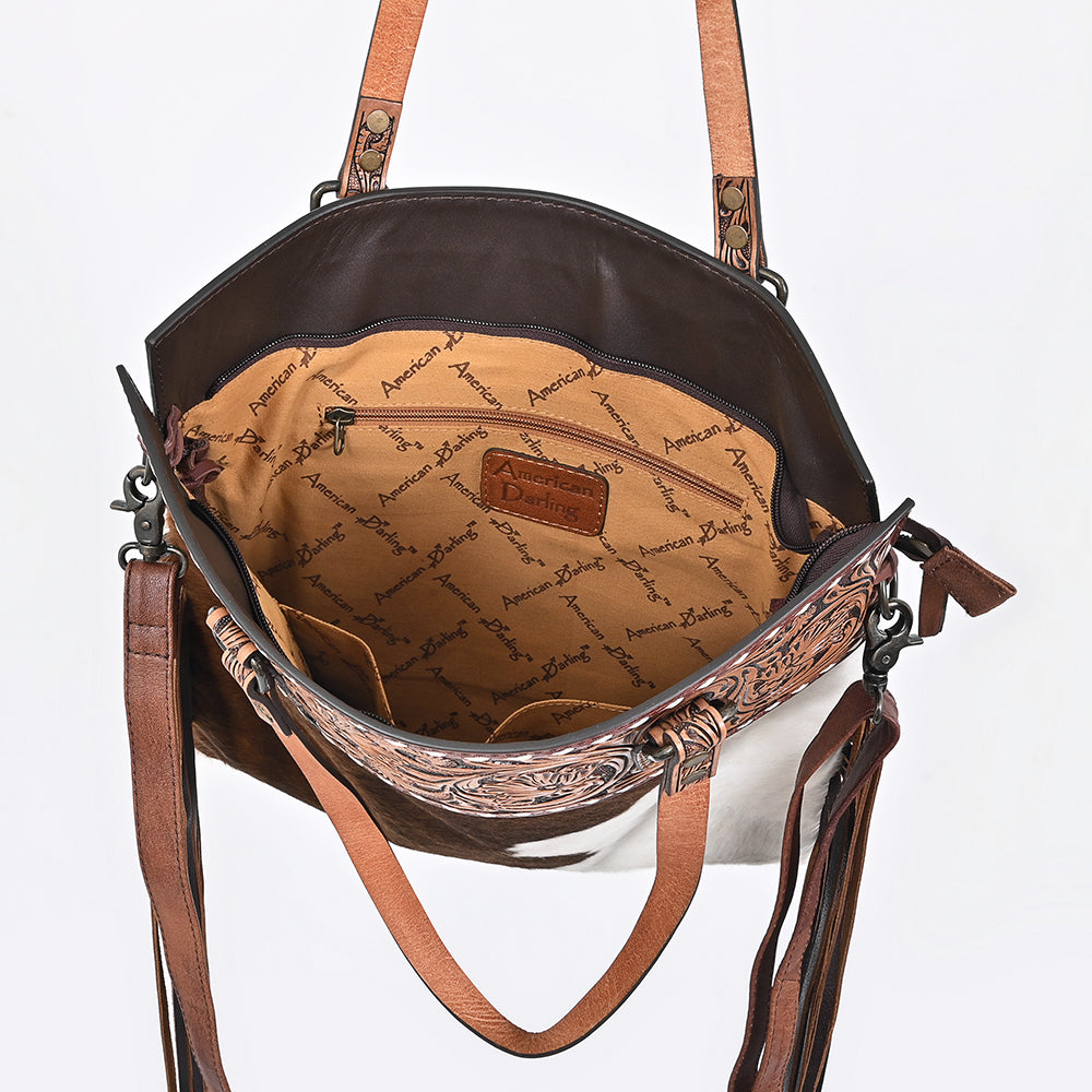 American Darling Messenger Beautifully Hand Tooled Hair on Genuine Leather women handbag