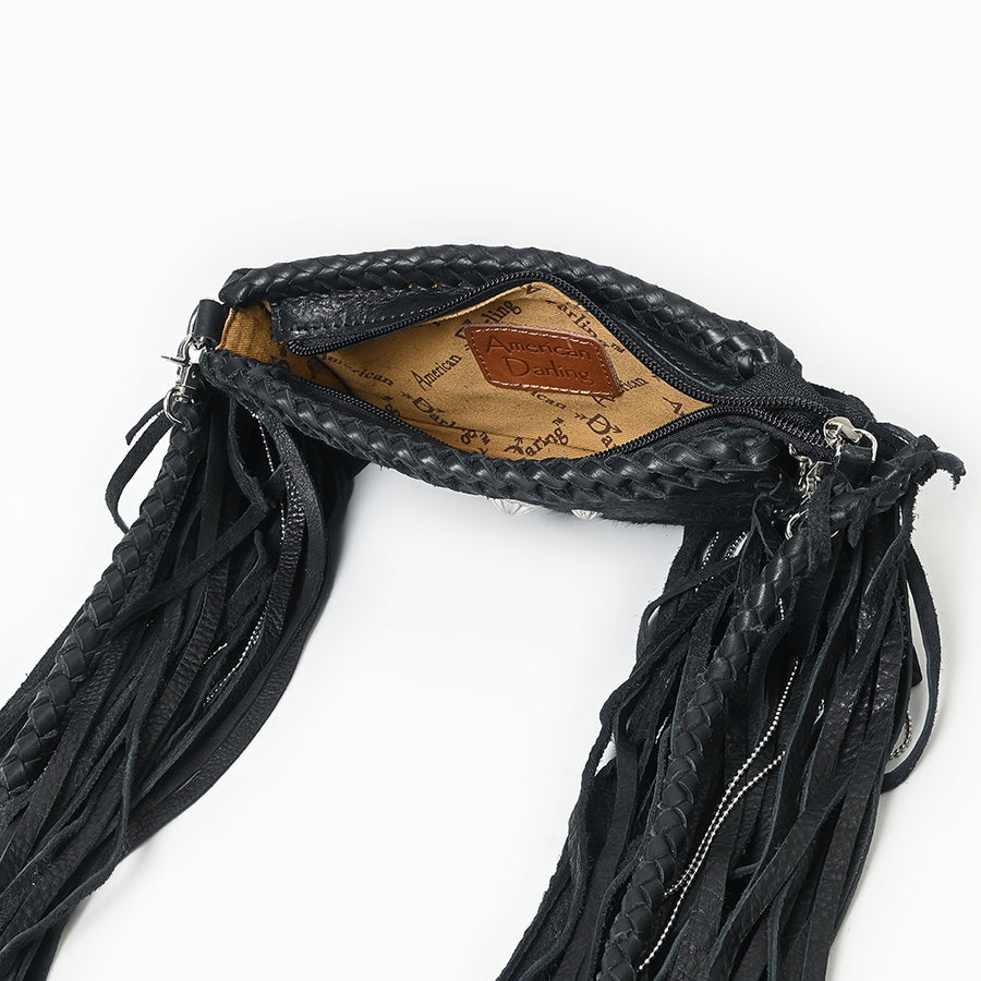 American Darling Small Cross body Bag Western Hair-On Cowhide Genuine Leather Handcrafted Purse with Fringes and Turquoise