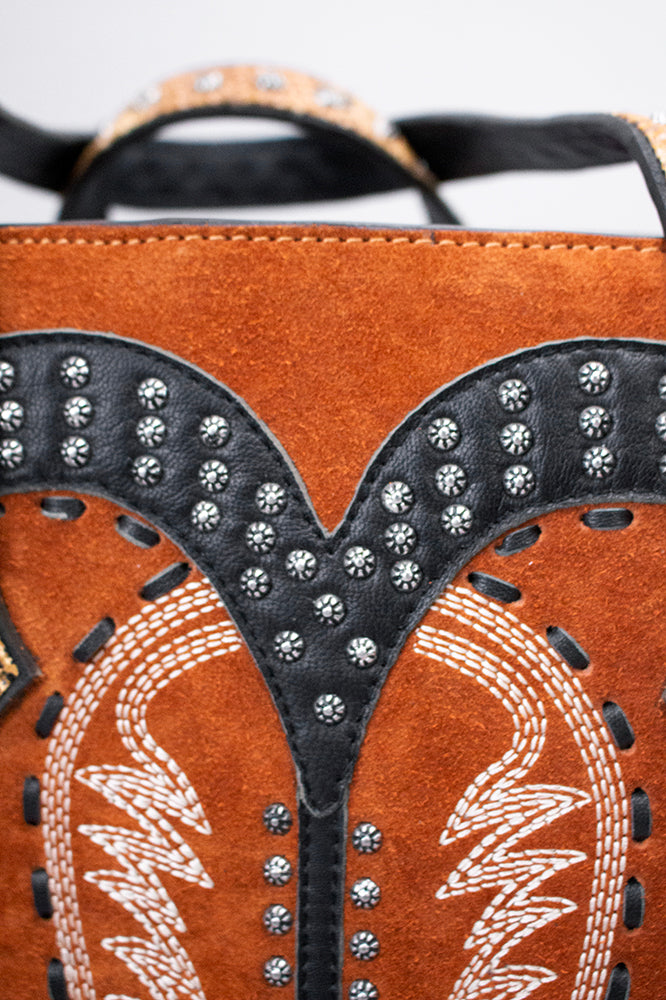 American Darling Tote Bag, Genuine Suede & Vegetable-Tanned Leather, Western Purse with Boot Stitching