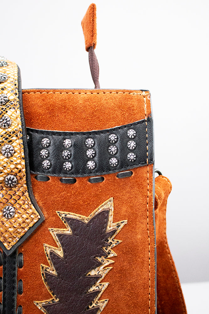 American Darling Tote Bag, Genuine Suede & Vegetable-Tanned Leather, Western Purse with Boot Stitching
