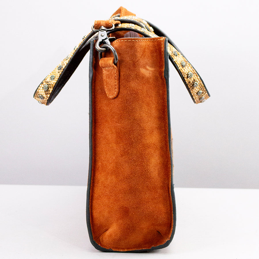 American Darling Tote Bag, Genuine Suede & Vegetable-Tanned Leather, Western Purse with Boot Stitching