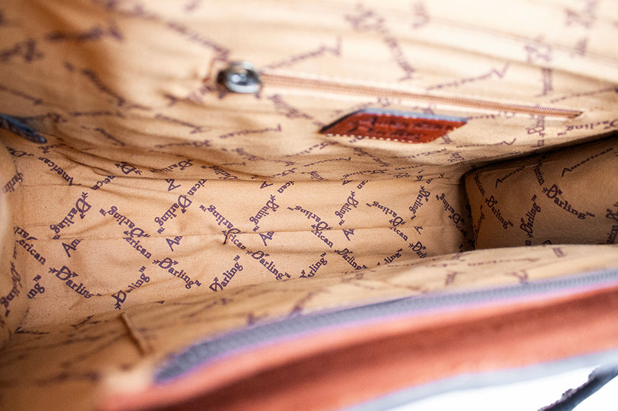 American Darling Tote Bag, Genuine Suede & Vegetable-Tanned Leather, Western Purse with Boot Stitching