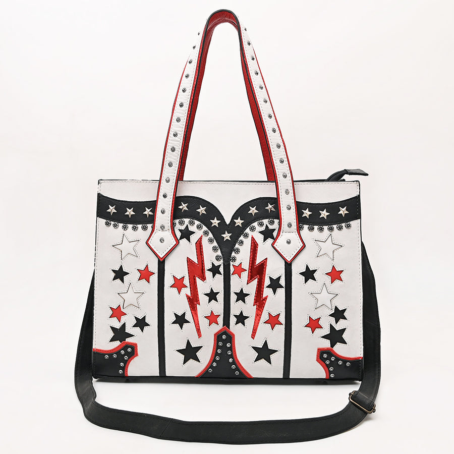 American Darling Tote Bag, Genuine Vegetable-Tanned Leather, Rivets Embossed Western Purse for Women