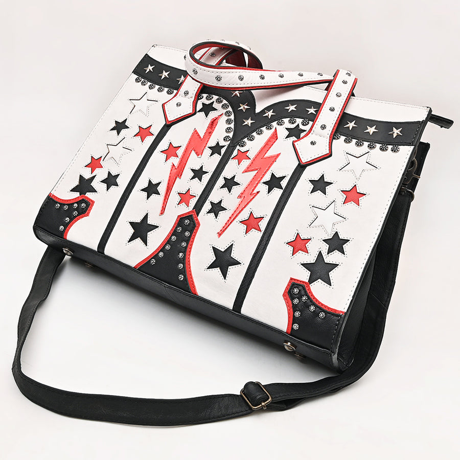 American Darling Tote Bag, Genuine Vegetable-Tanned Leather, Rivets Embossed Western Purse for Women