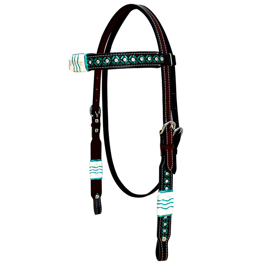 Hilason Western Horse Hand Painted American Leather Tack Set Rawhide Braided Brown
