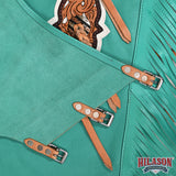 HILASON Pro Rodeo Bull Riding Chaps Genuine Leather Turquoise