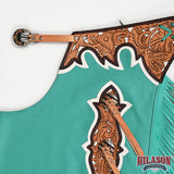 HILASON Pro Rodeo Bull Riding Chaps Genuine Leather Turquoise