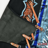 HILASON Pro Rodeo Bull Riding Chaps Genuine Leather Black