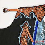 HILASON Pro Rodeo Bull Riding Chaps Genuine Leather Black