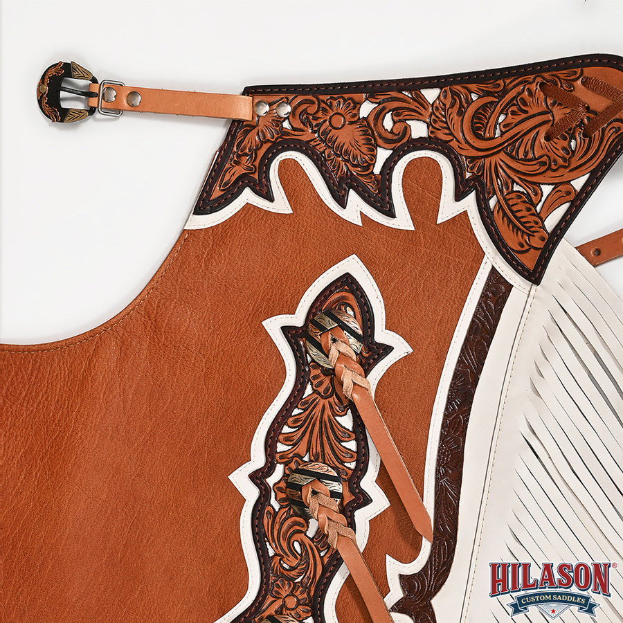 HILASON Pro Rodeo Bull Riding Chaps Genuine Leather Brown