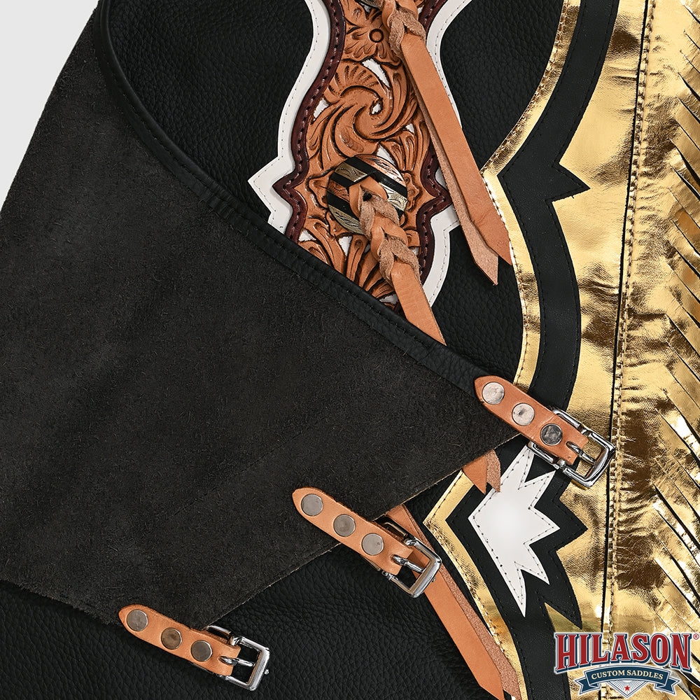 HILASON Pro Rodeo Bull Riding Chaps Genuine Leather Black