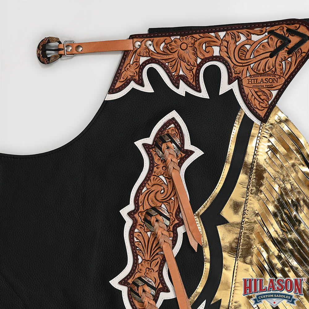 HILASON Pro Rodeo Bull Riding Chaps Genuine Leather Black