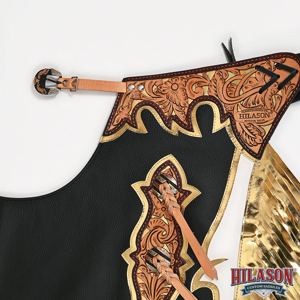 HILASON Pro Rodeo Bull Riding Chaps Genuine Leather Black