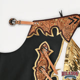 HILASON Pro Rodeo Bull Riding Chaps Genuine Leather Black