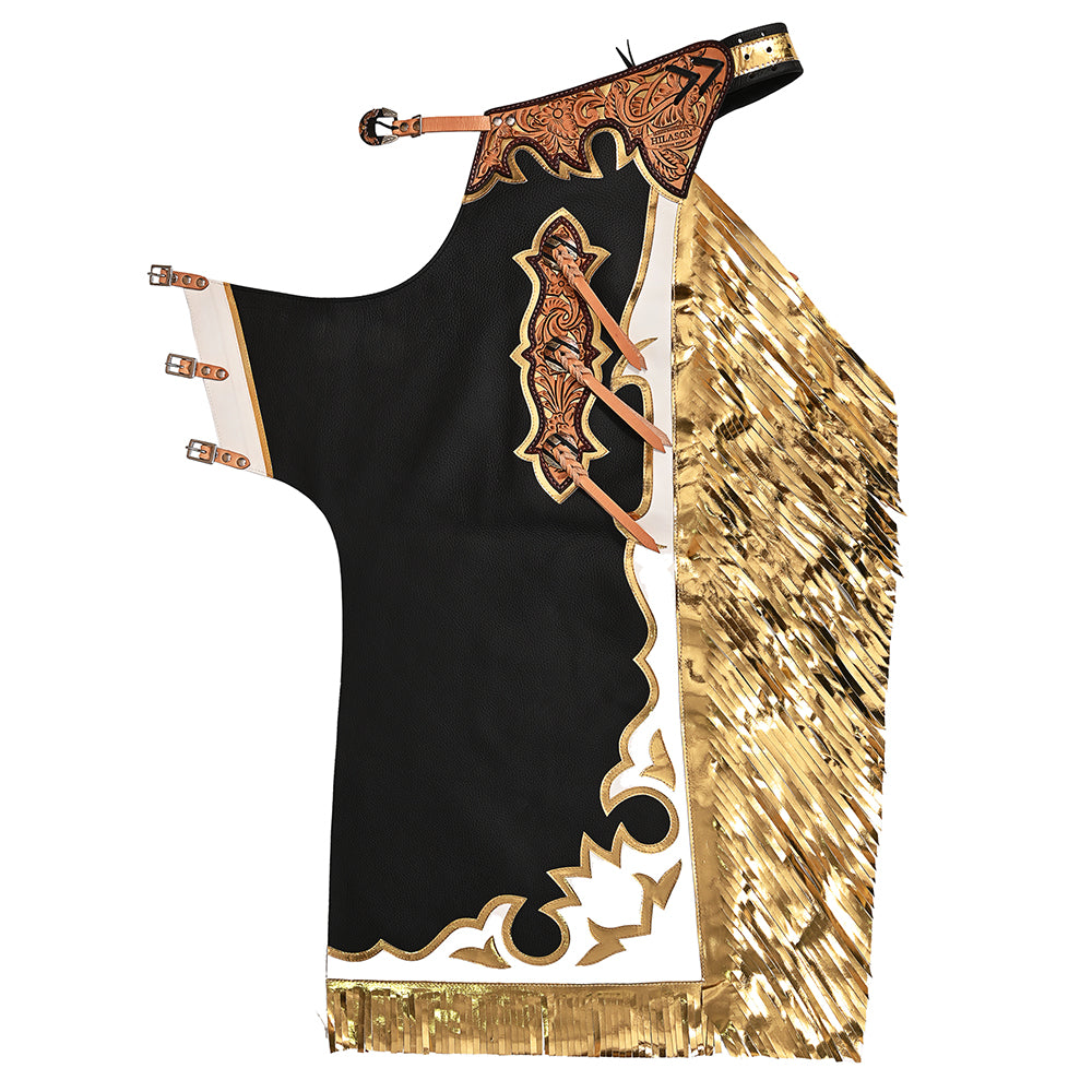 HILASON Pro Rodeo Bull Riding Chaps Genuine Leather Black