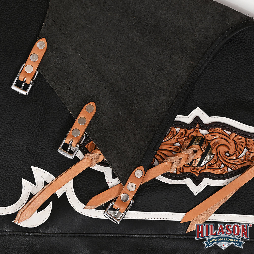 HILASON Pro Rodeo Bull Riding Chaps Genuine Leather Black