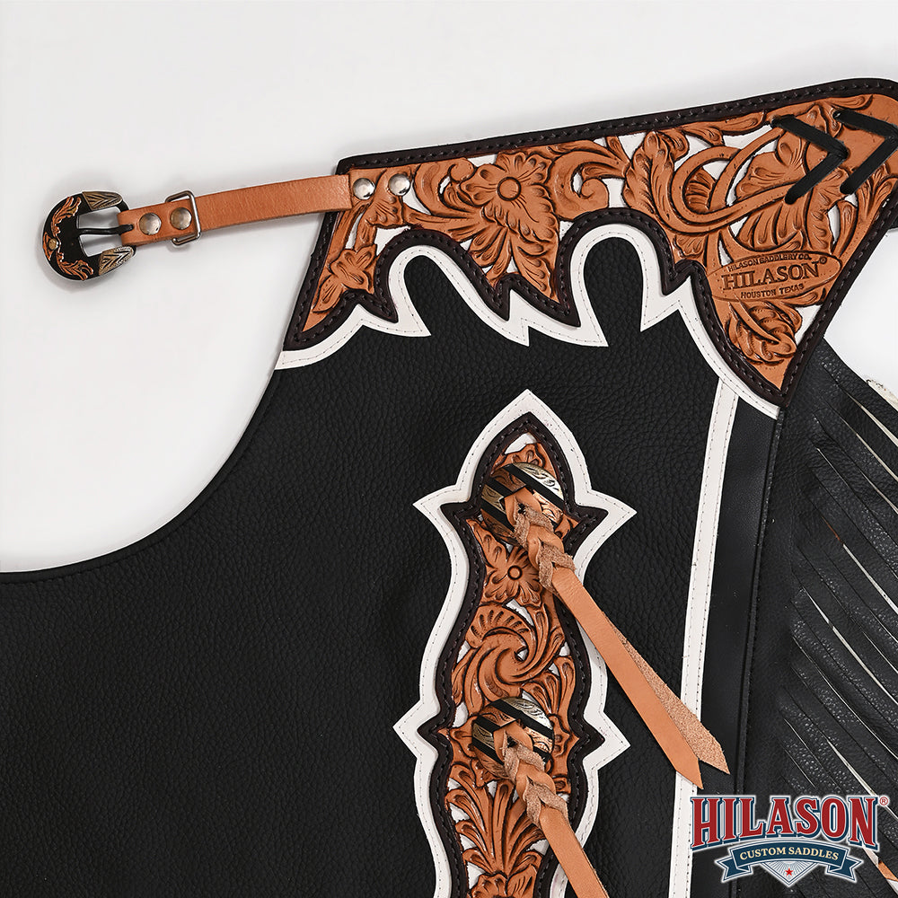 HILASON Pro Rodeo Bull Riding Chaps Genuine Leather Black