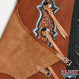 HILASON Pro Rodeo Bull Riding Chaps Genuine Leather Brown
