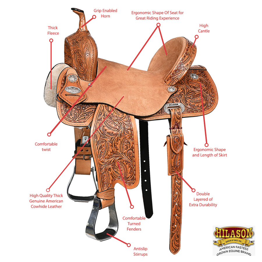 HILASON Flex Tree Western Horse Saddle in American Leather Barrel Trail | for Horses
