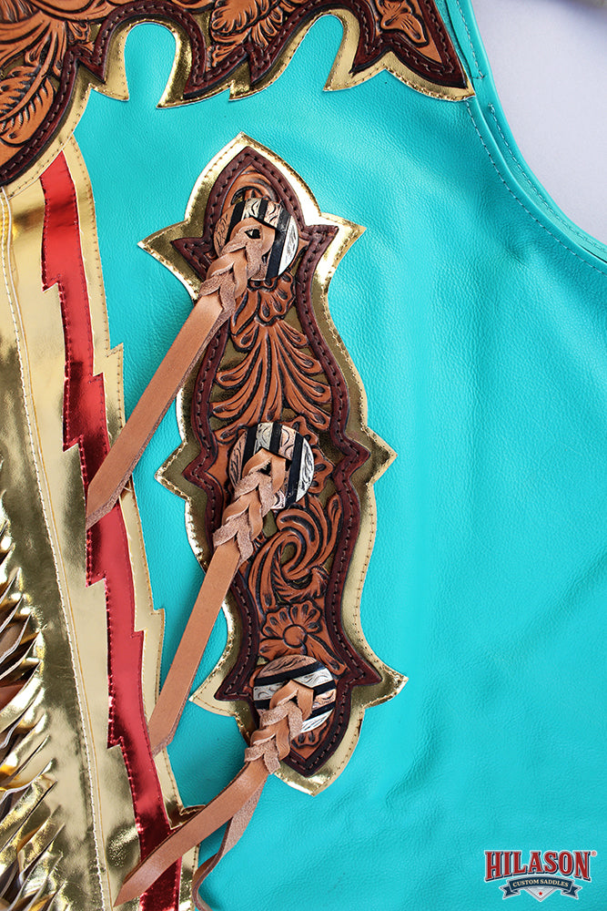 HILASON Pro Rodeo Bull Riding Chaps Genuine Leather Turquoise