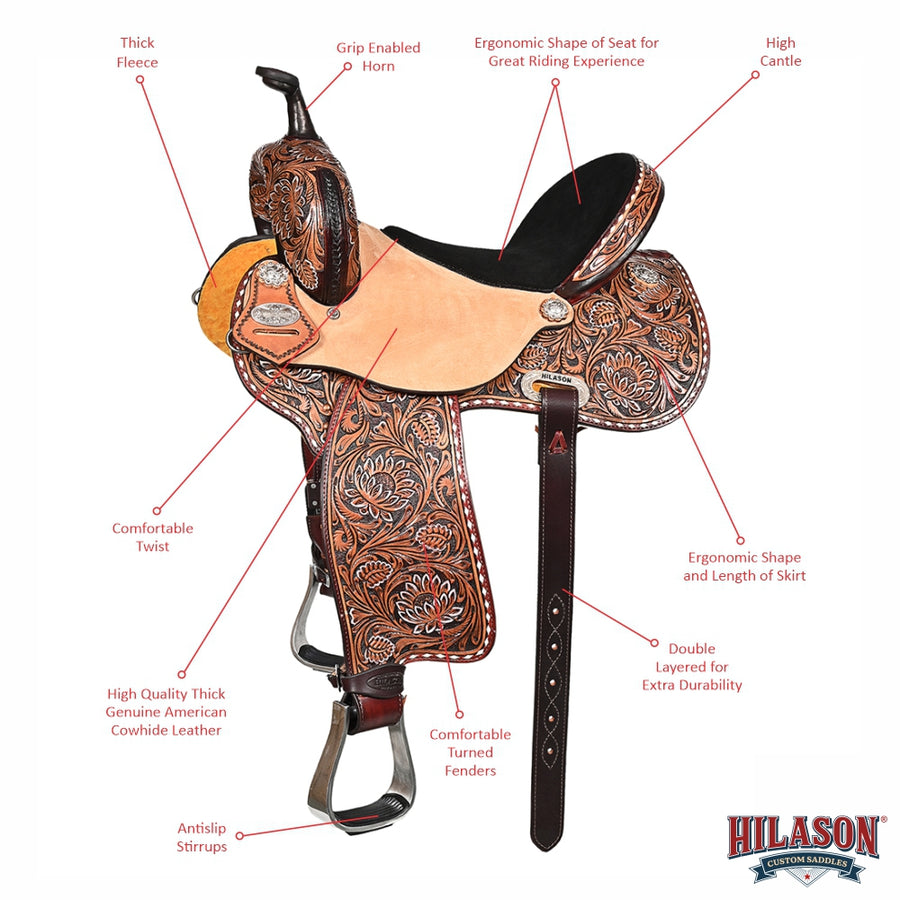 Hilason Western Horse Barrel Racing Wooden Tree American Leather Saddle